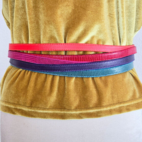 VINTAGE LEATHER RAINBOW MULTI STRAP BELT 1990S GINNIE JOHANSEN - Picture 1 of 4